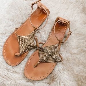 Tan & Metallic Gold Sandals